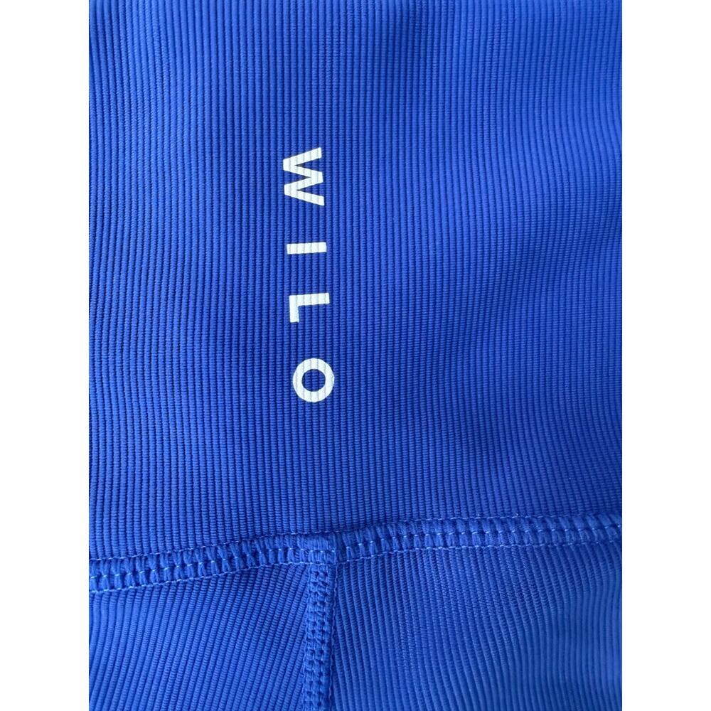WILO Biker Yoga Gym Running Sporty Blue Ribbed Crossover V-waistband Shorts Sz L - Picture 2 of 9